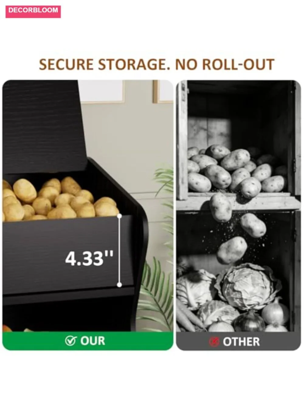 3-Tier Wooden Potato Onion Storage Bin with Lids